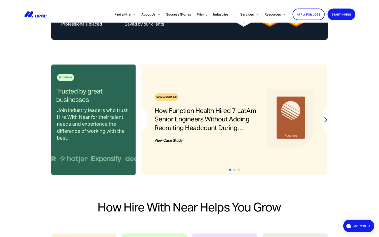Hire with Near product section — talent pipeline.