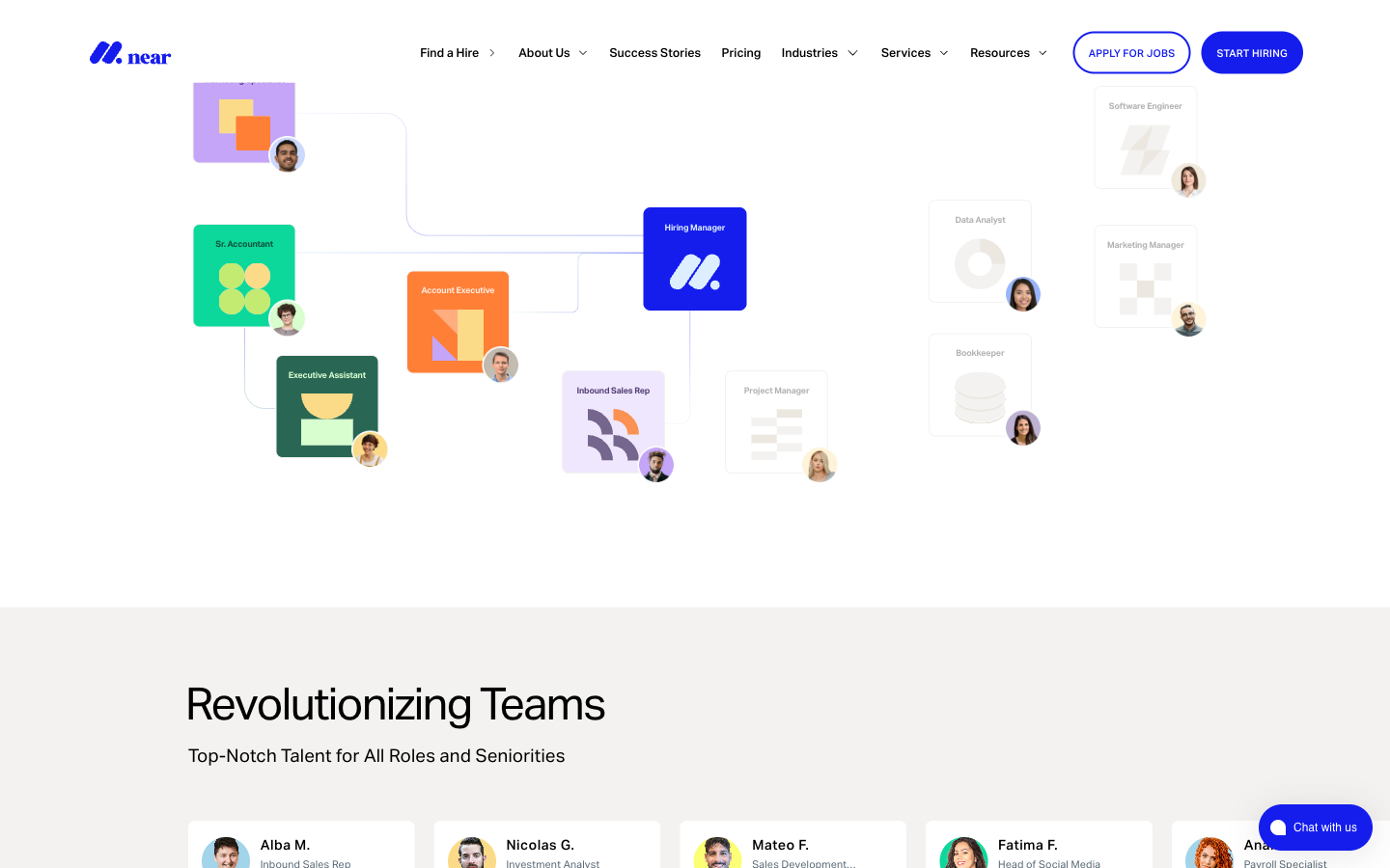 Hire with Near cost comparison — Chart.js powered.