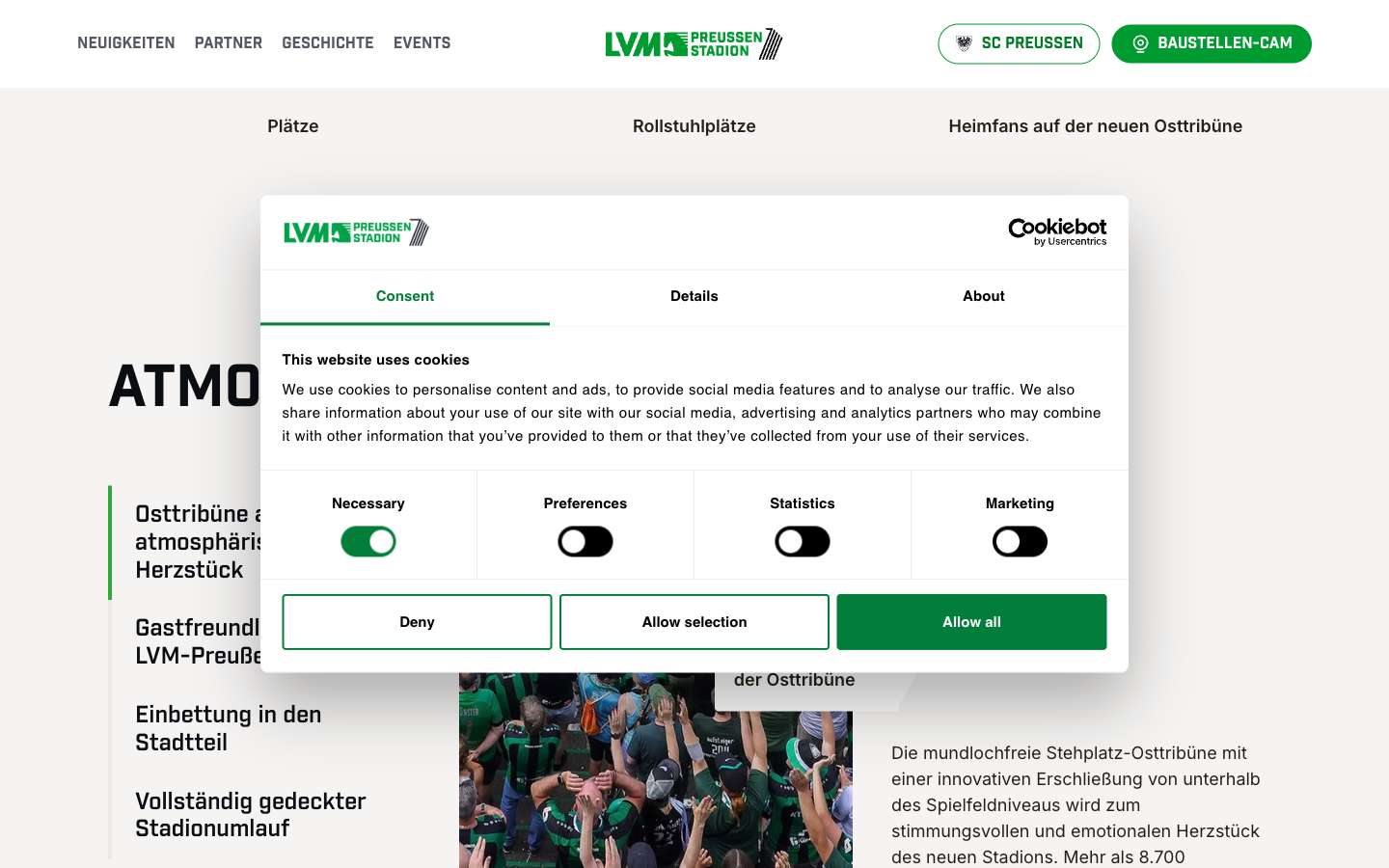 LVM-Preußenstadion stadium gallery and partner pages.