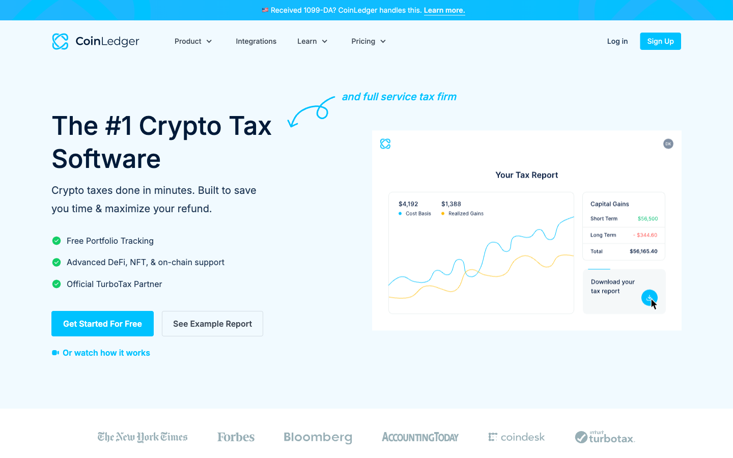 CoinLedger homepage — crypto tax software.