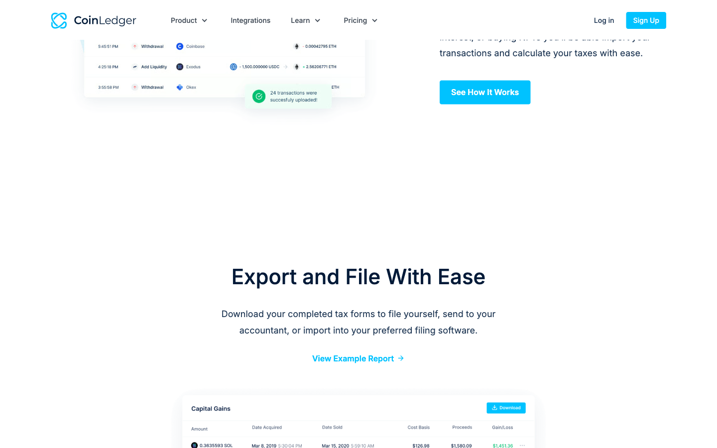 CoinLedger integrations and tax flow.