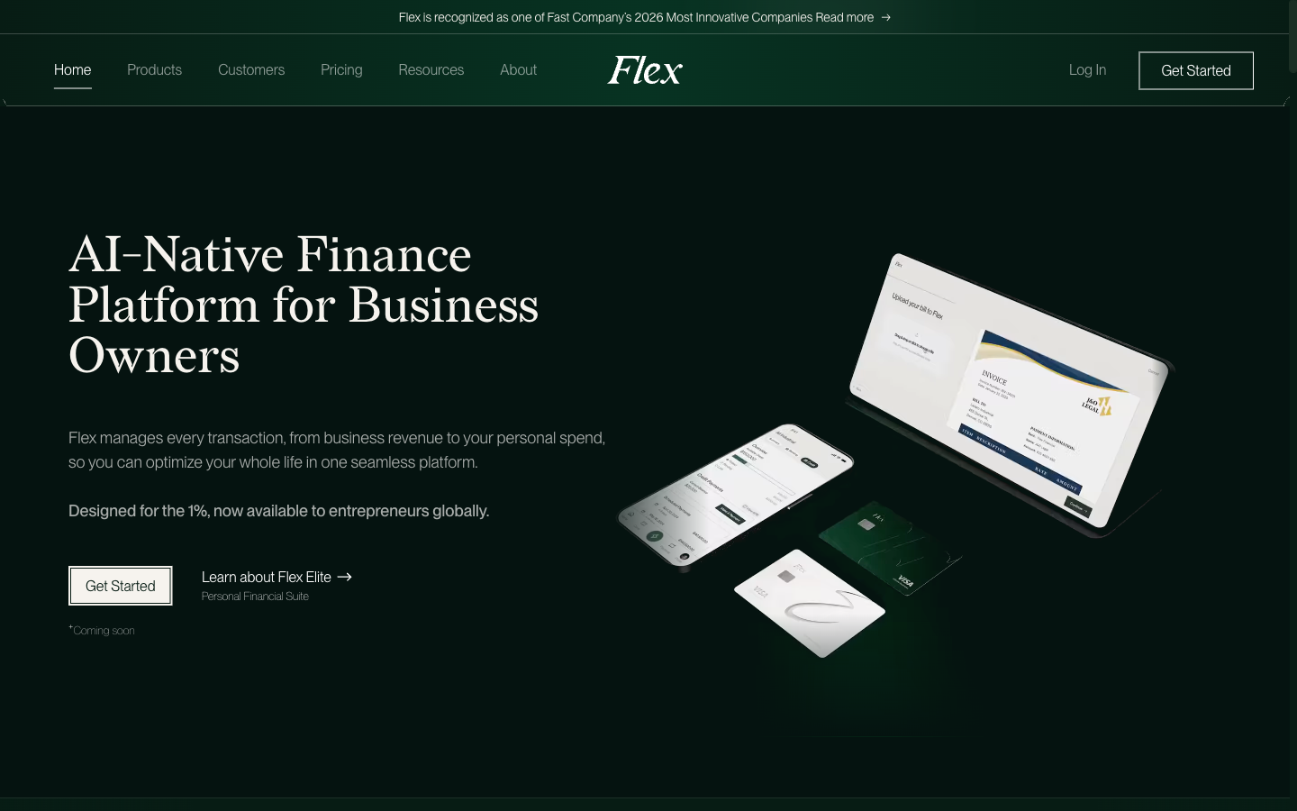 Flex homepage hero — AI-native private banking.