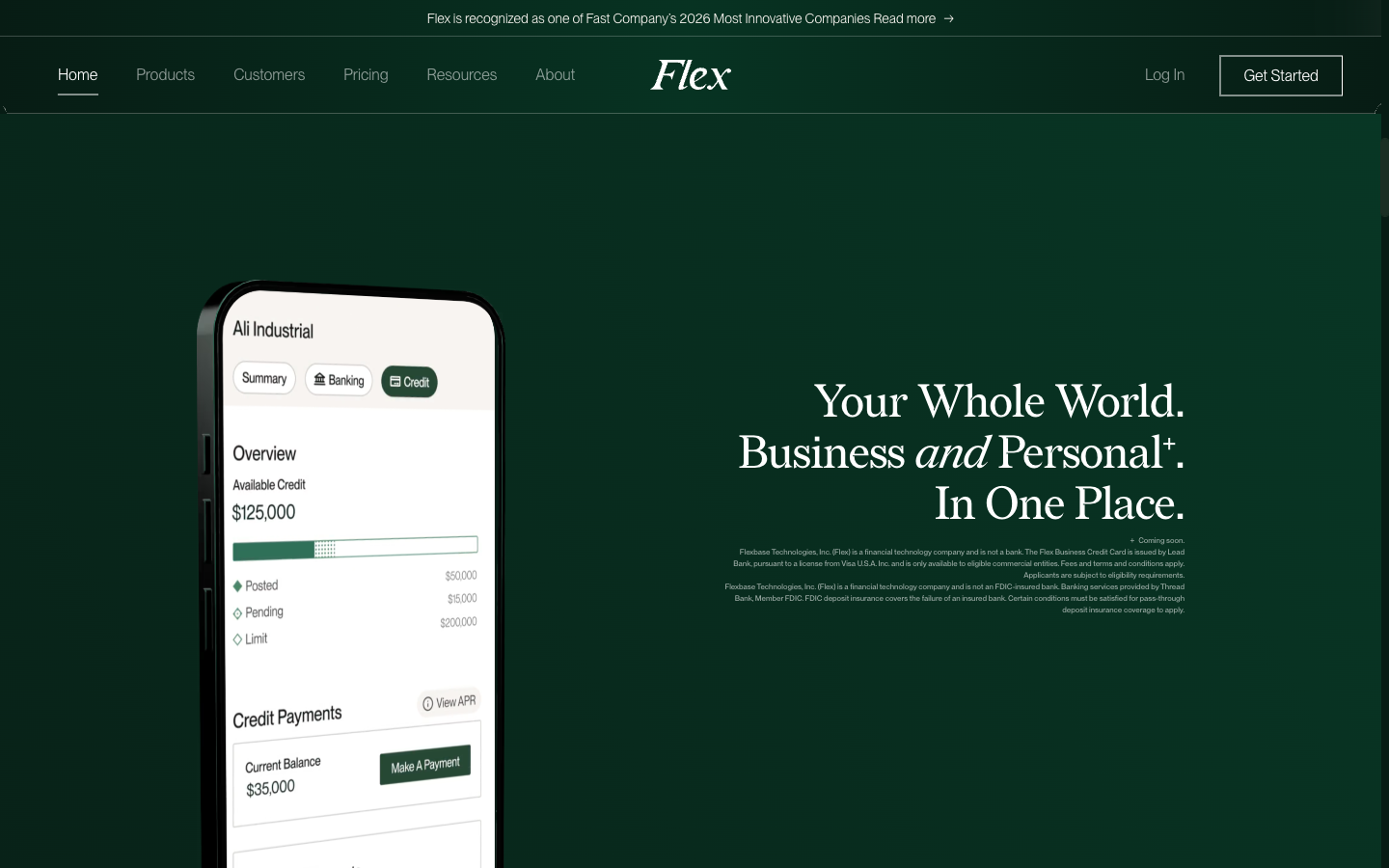 Flex product feature section — animated reveal.