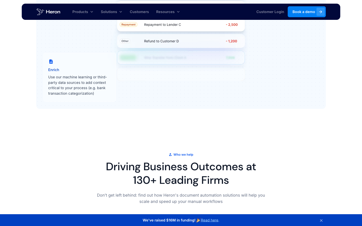 Heron Data product capability section.