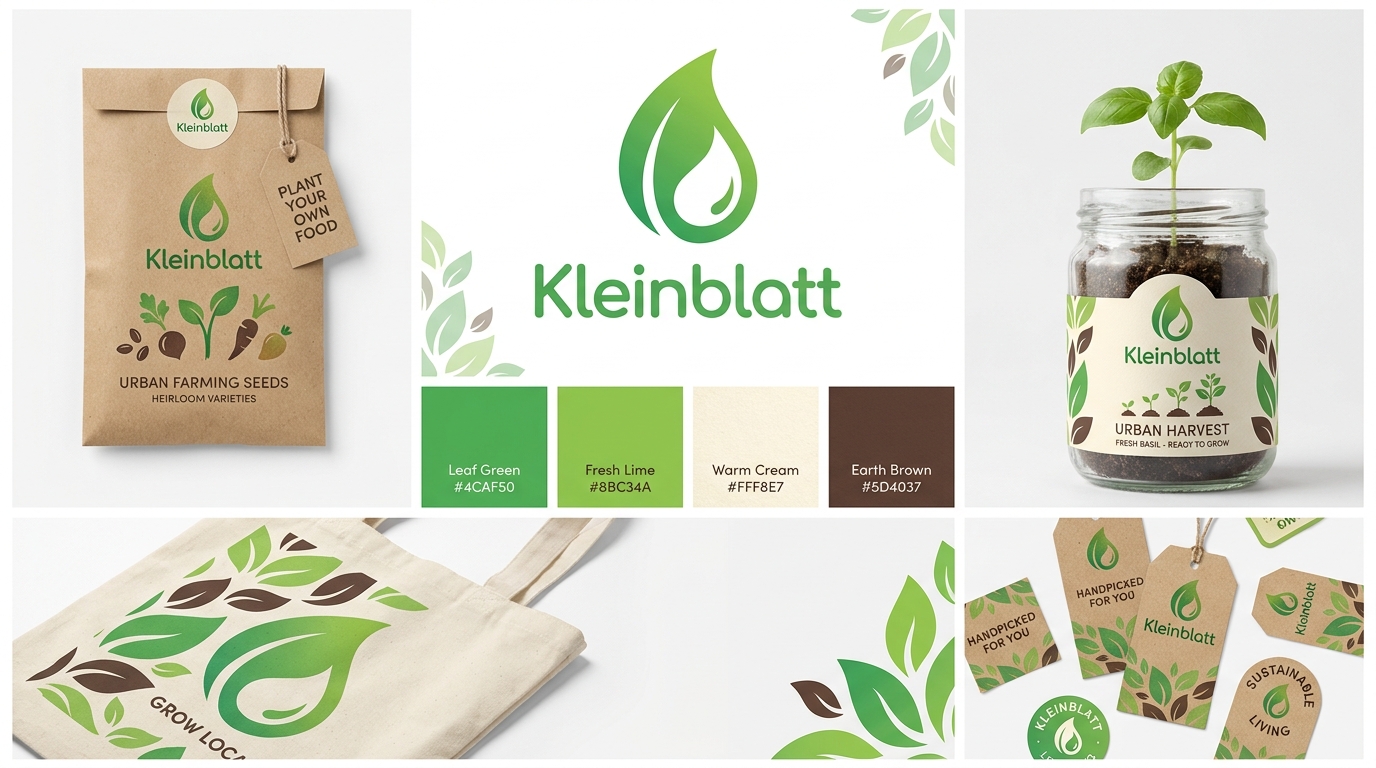 Kleinblatt color palette, typography, and logo system.