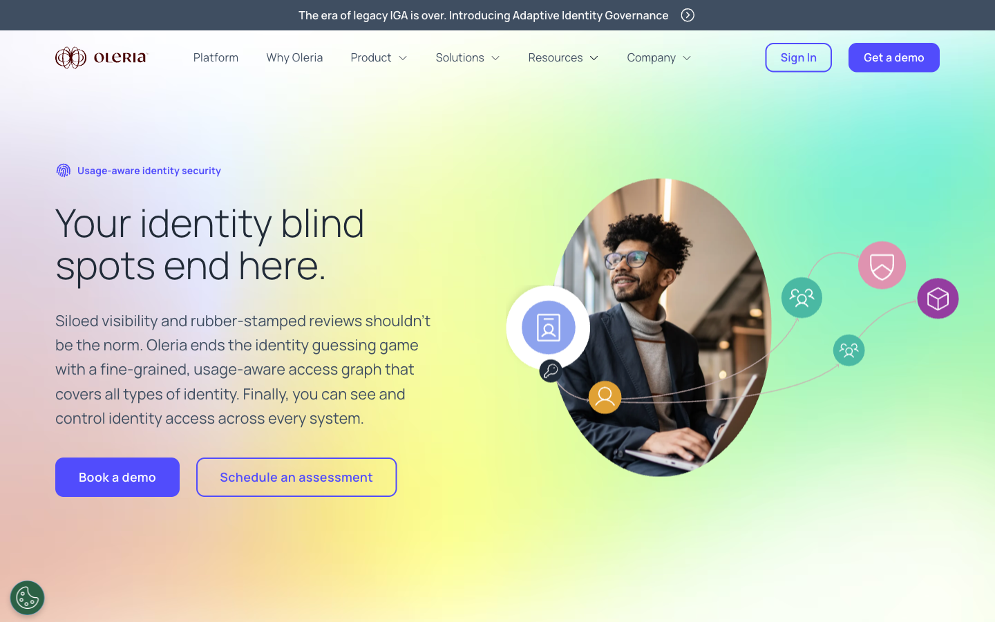 Oleria homepage hero — adaptive identity security.